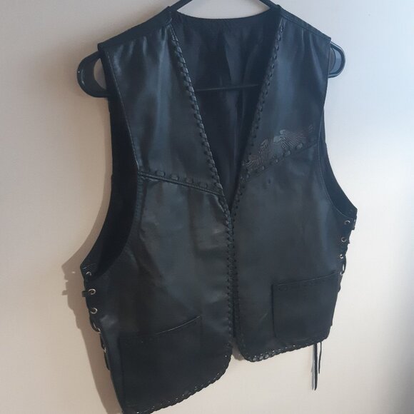 Vintage Genuine Leather - Men's - Sleeveless Vest - Embossed Eagle - Biker Style - Picture 6 of 13